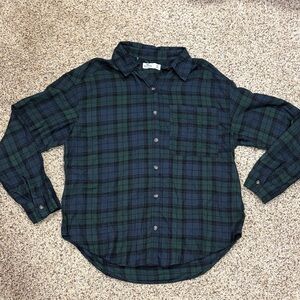 Hollister Blue & Green Plaid Button-Down Shirt
